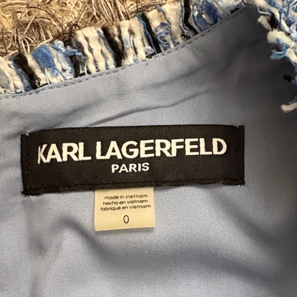 NWOT! Karl Lagerfeld Light Blue Tweed Midi Dress, Size 0 - Picture 6 of 11